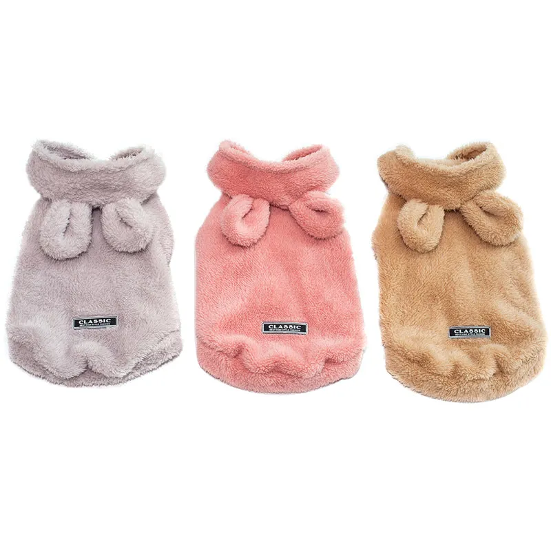 3 Colors Soft Fleece Dog  Winter Cartoon Bear with Ears Cute Jacket