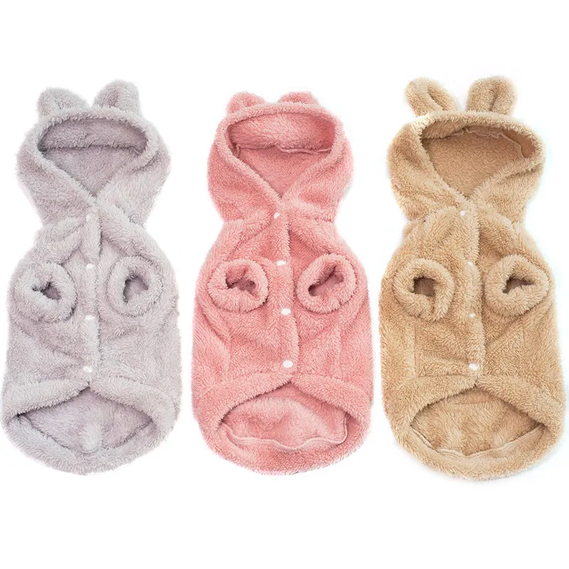 3 Colors Soft Fleece Dog  Winter Cartoon Bear with Ears Cute Jacket