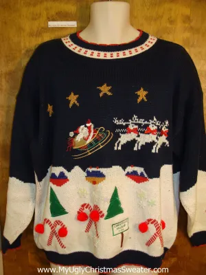 80s Santa and Reindeer Ugly Christmas Sweater Pullover