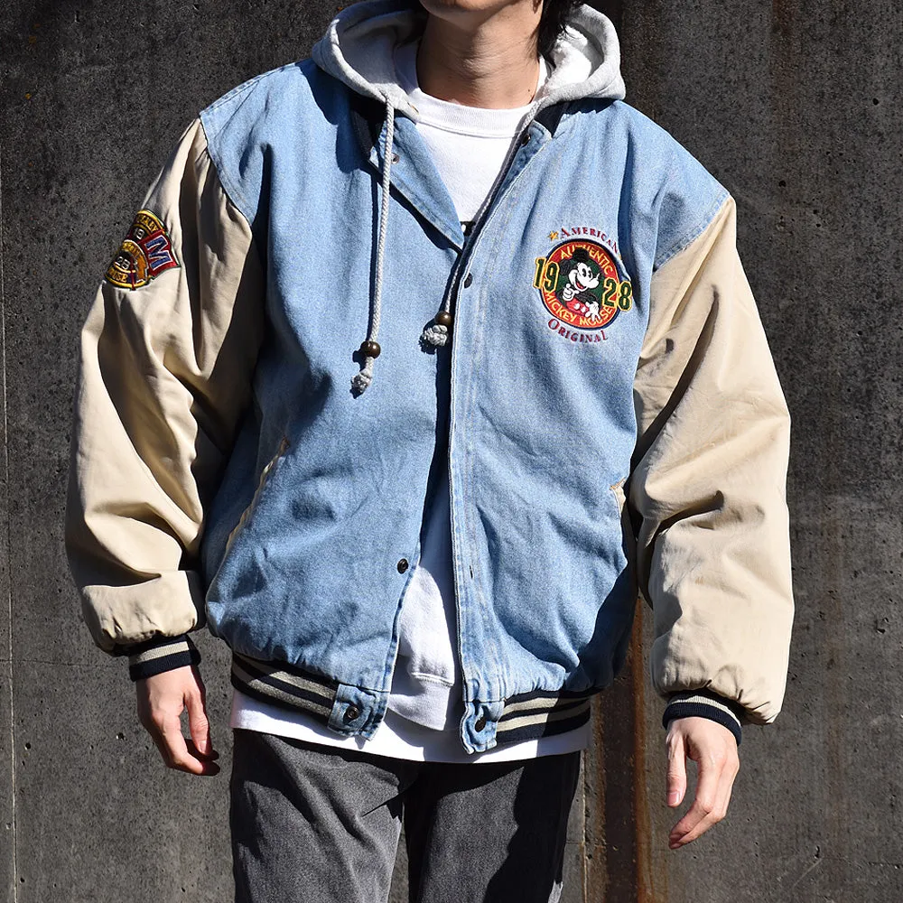 90's Disney ”MICKEY MOUSE” 中綿入り デニム スタジャン 240124