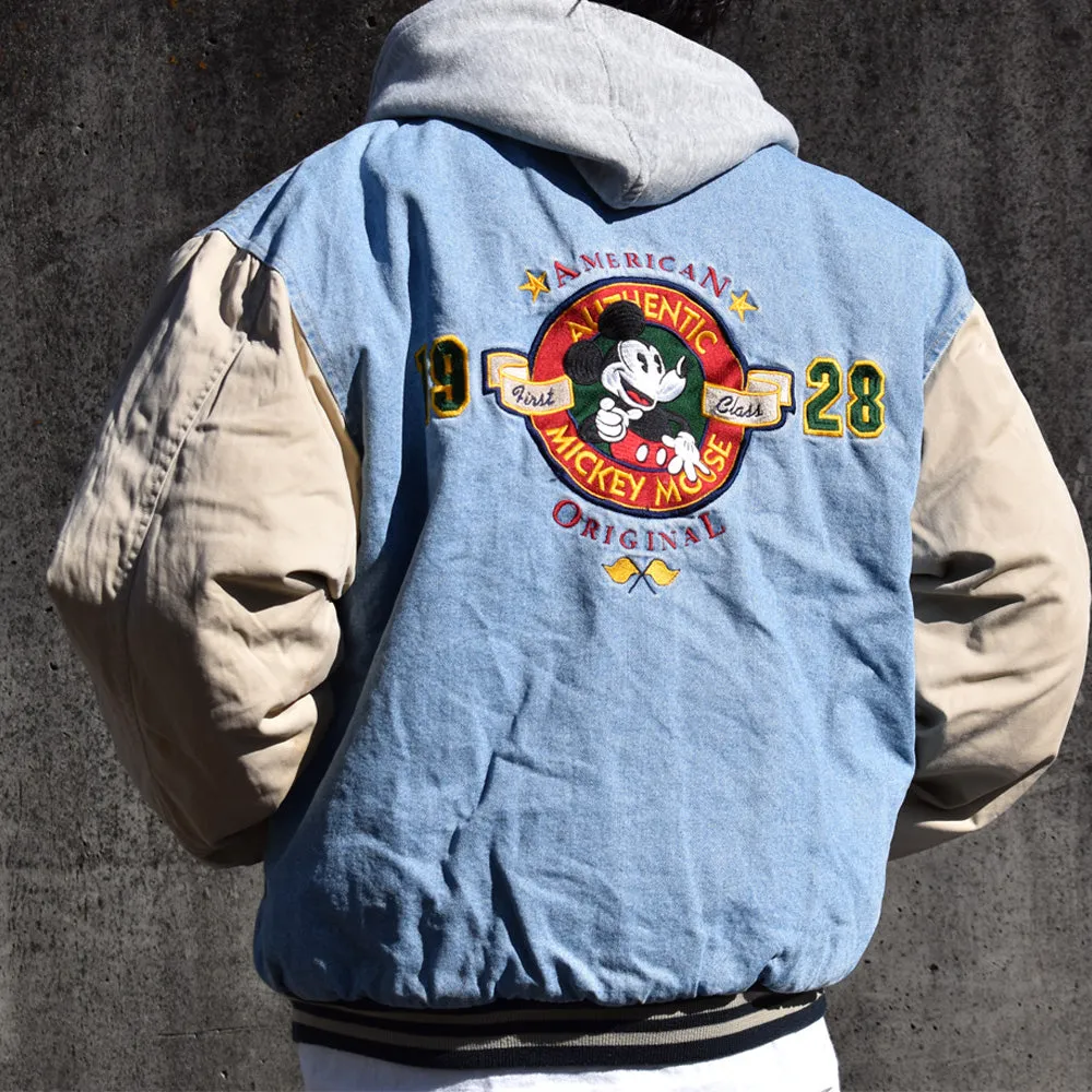 90's Disney ”MICKEY MOUSE” 中綿入り デニム スタジャン 240124
