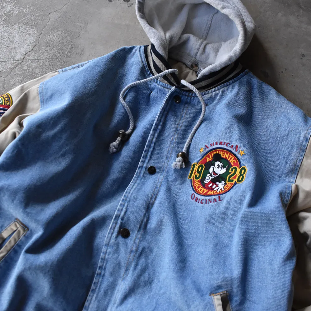 90's Disney ”MICKEY MOUSE” 中綿入り デニム スタジャン 240124