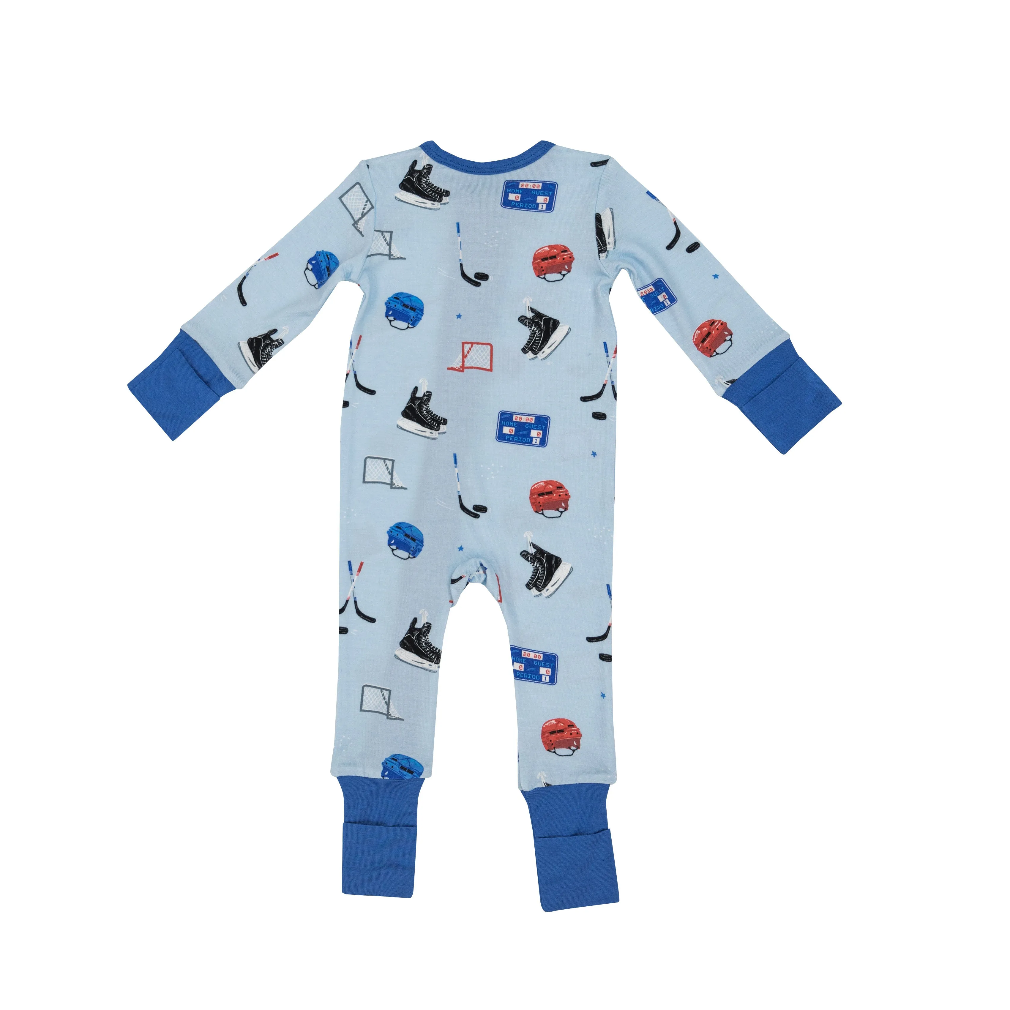 Angel Dear Two Way Zipper Romper in Blue Hockey