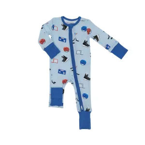 Angel Dear Two Way Zipper Romper in Blue Hockey