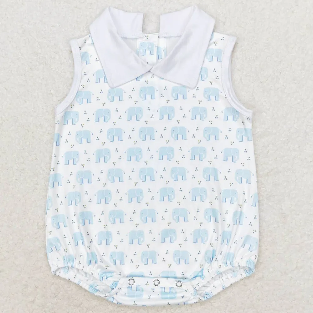 Baby Infant Girls Romper Boutique Kids Sibling Rompers Elephant Flutter Sleeve Boys Rompers SR1825