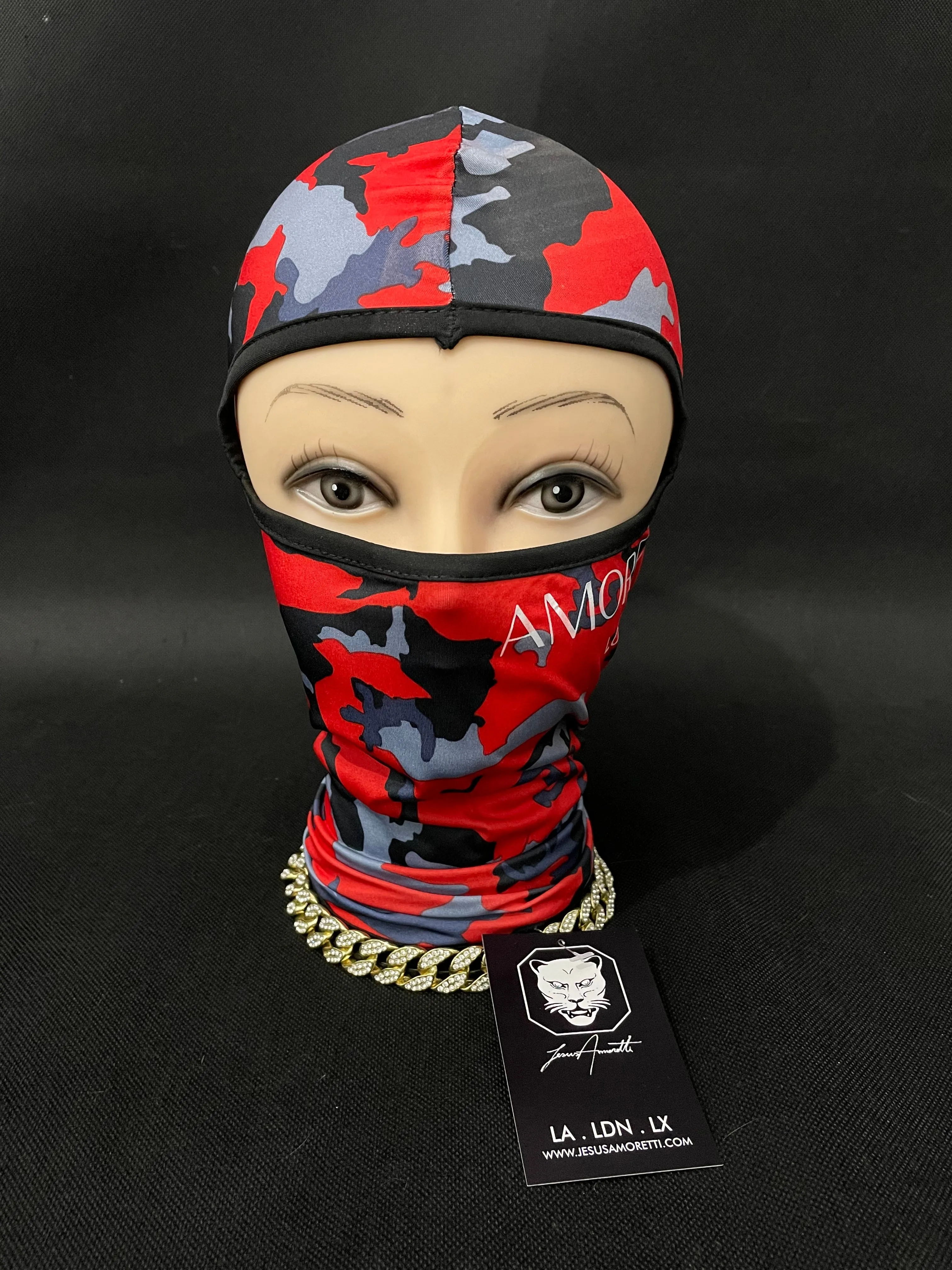 Balaclava Amoretti London Vermelha Camuflada