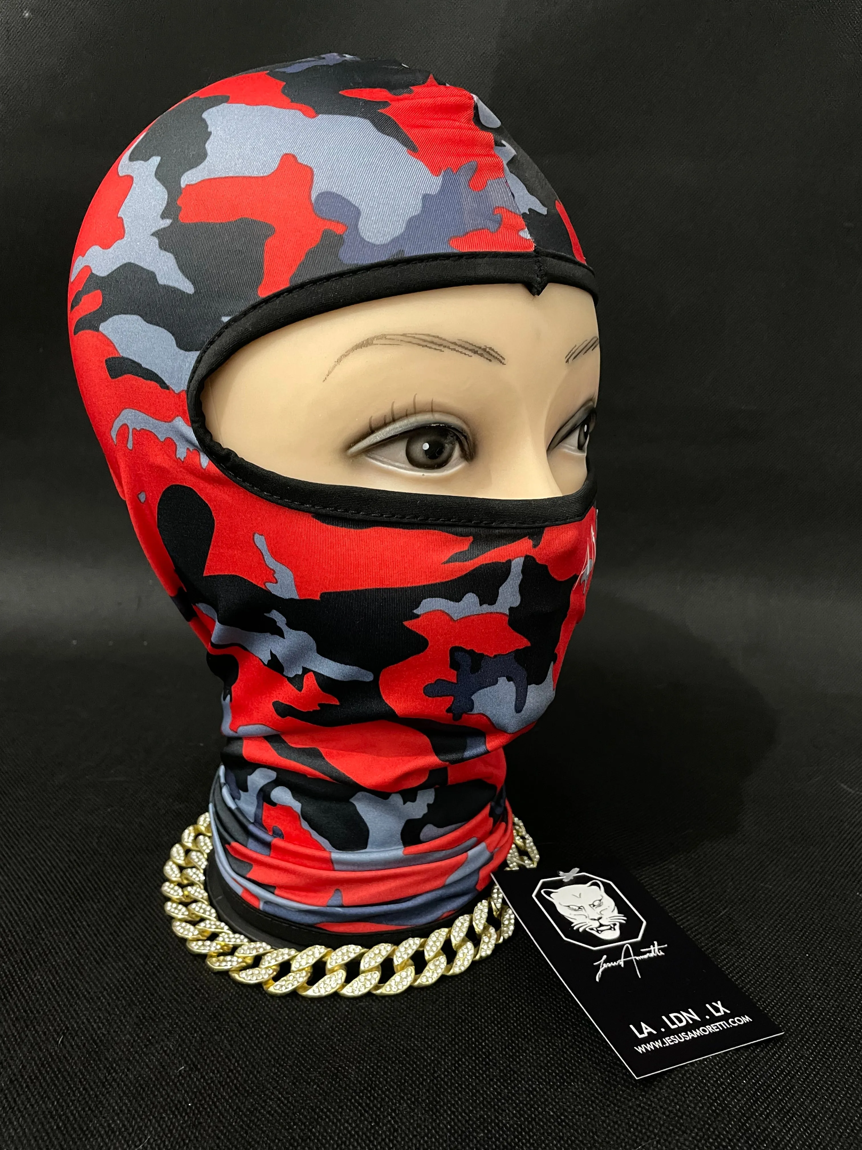 Balaclava Amoretti London Vermelha Camuflada