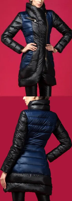Bicolor Side-Zip Puffer Coat