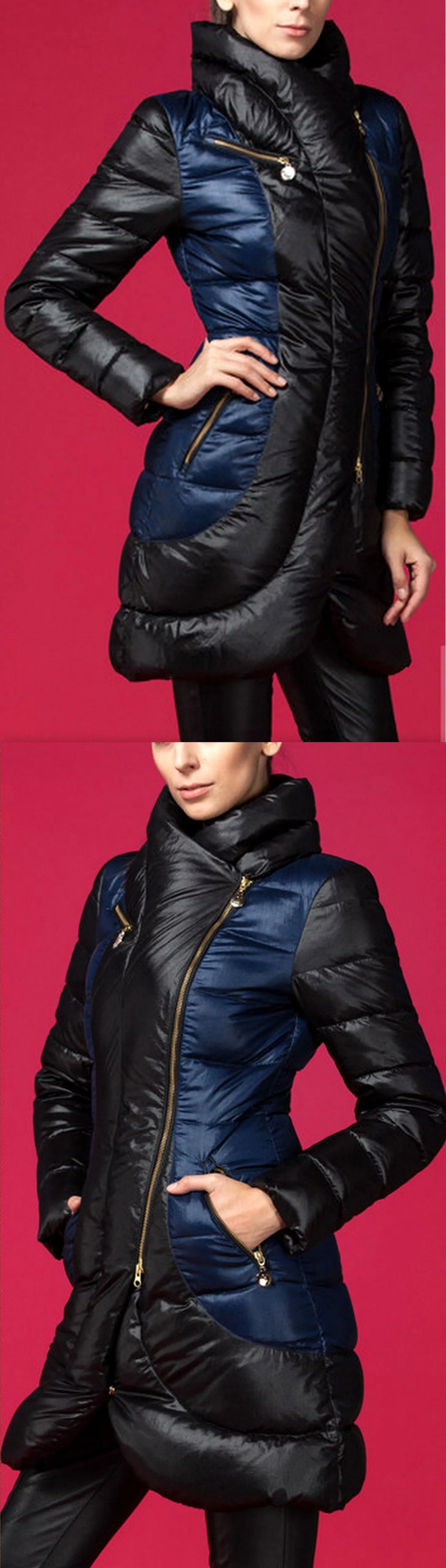 Bicolor Side-Zip Puffer Coat