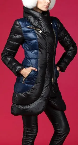 Bicolor Side-Zip Puffer Coat