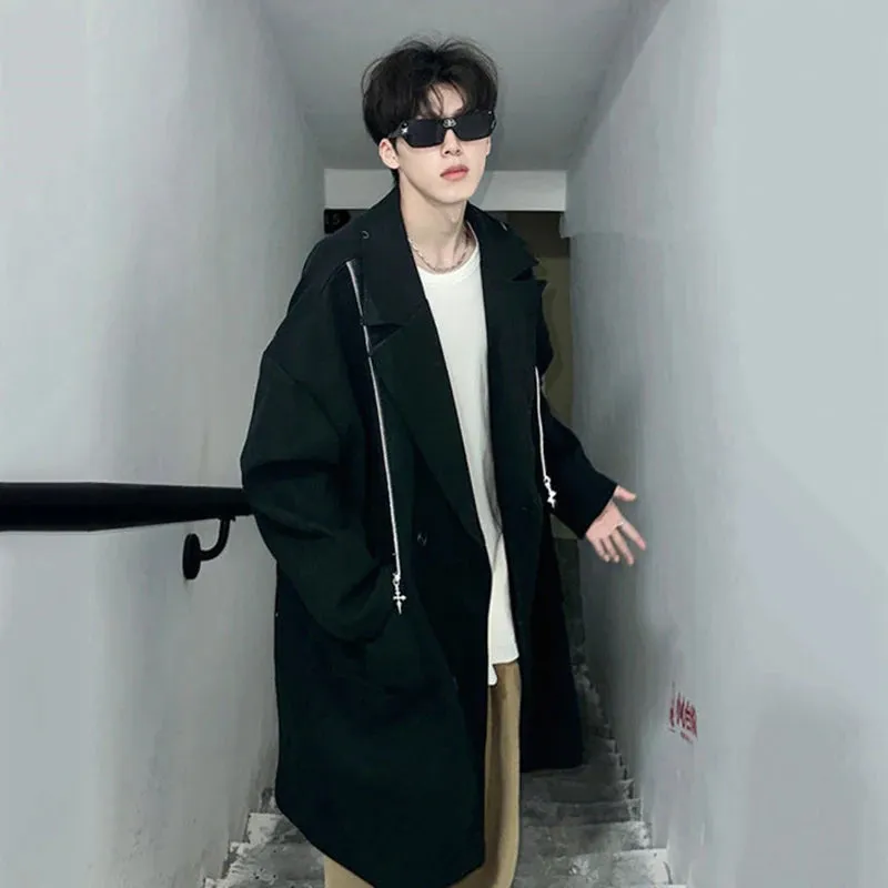 Black Long Zippers Double Breasted Coat