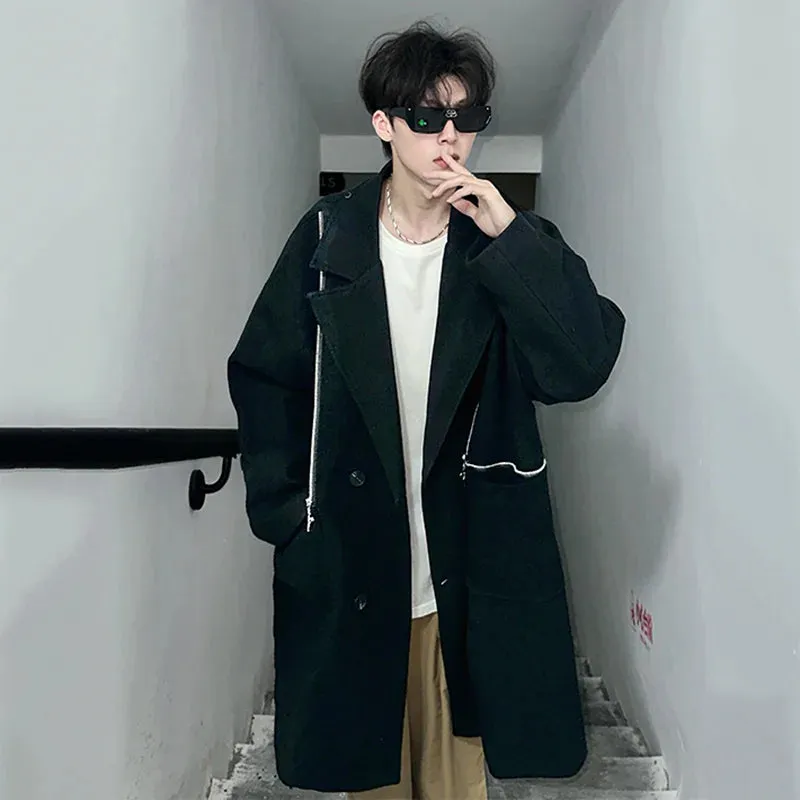 Black Long Zippers Double Breasted Coat