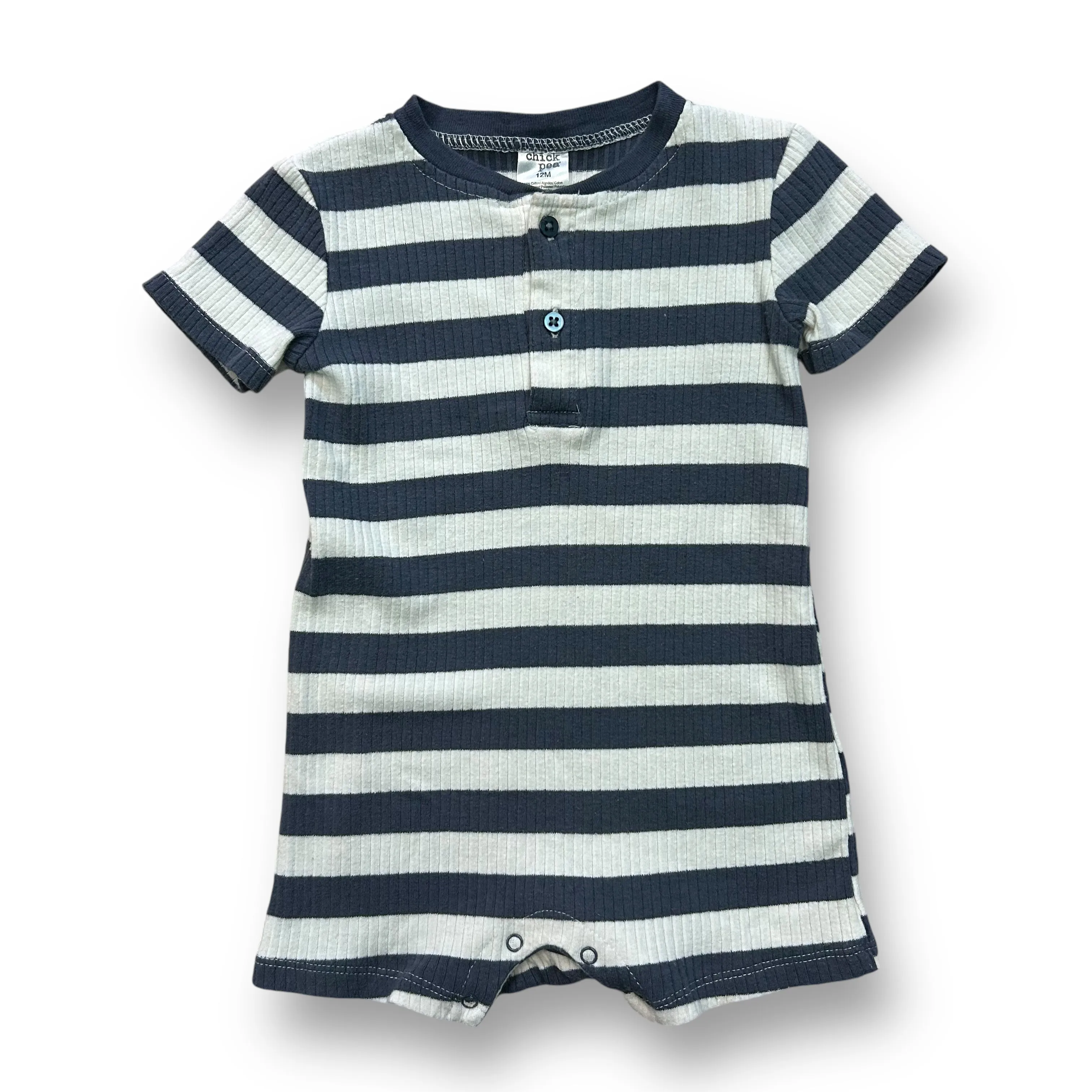 Boys Chick Pea Size 12 Months Country Blue Soft Ribbed Snap Romper