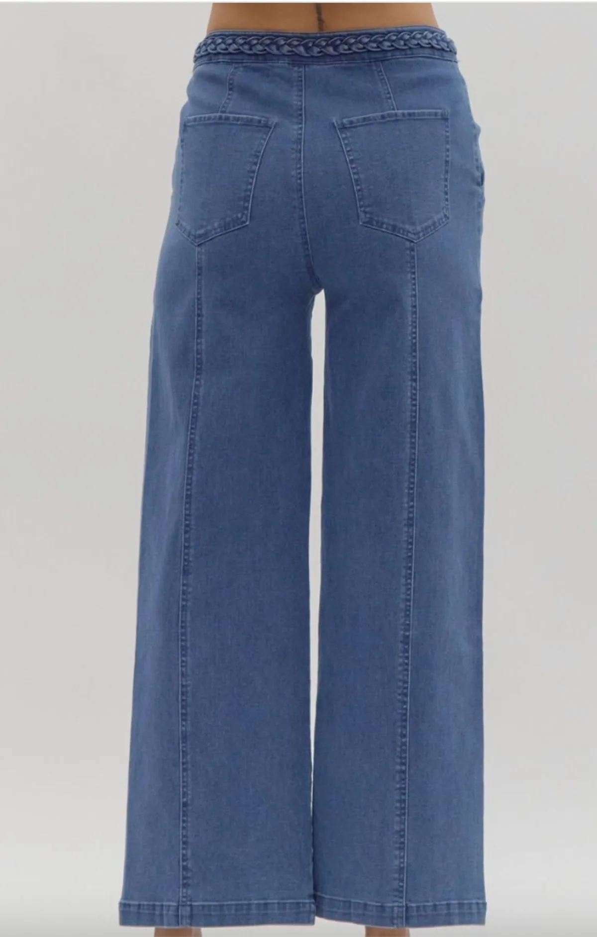 Braided Waist Wide Leg Jeans