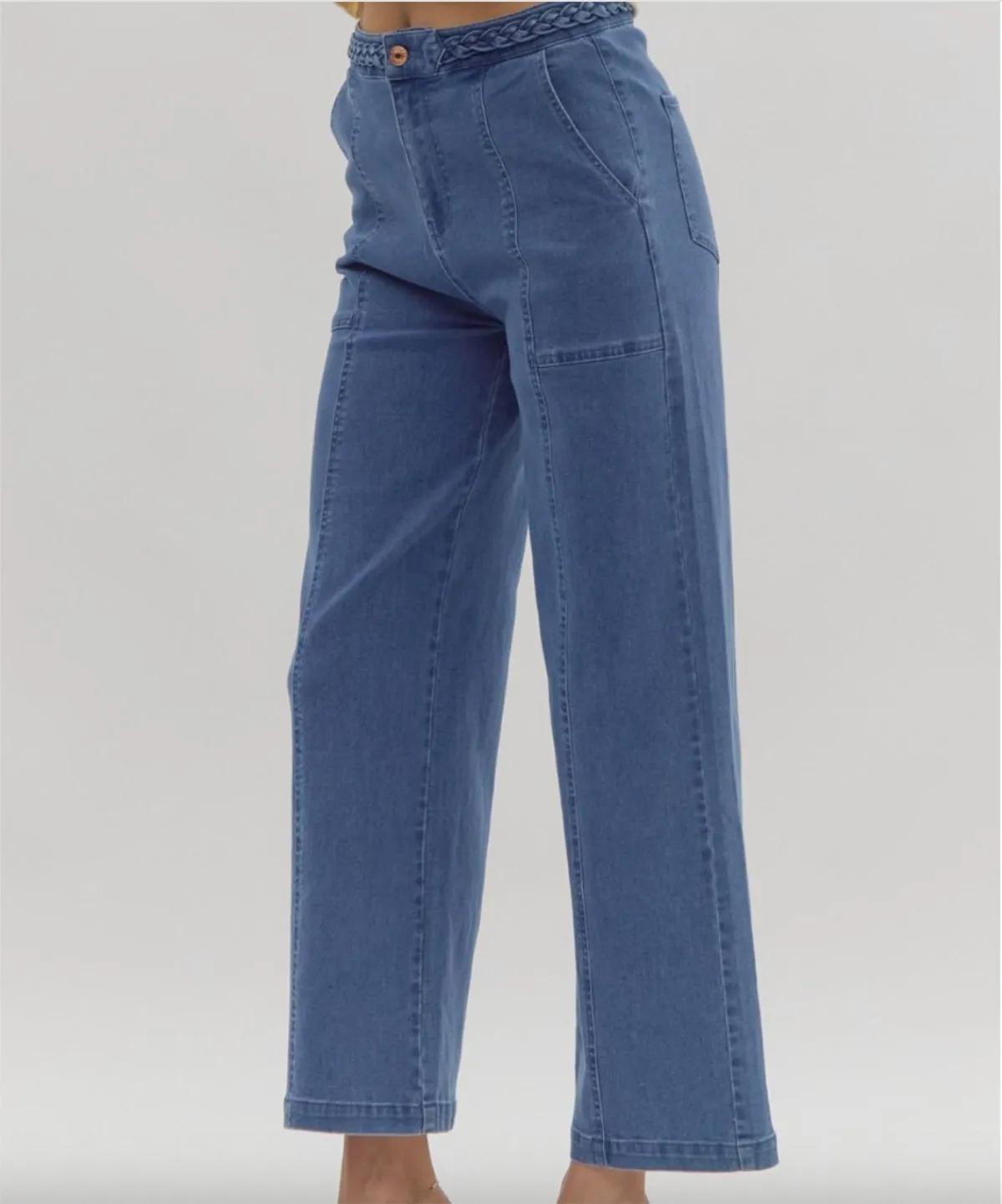 Braided Waist Wide Leg Jeans