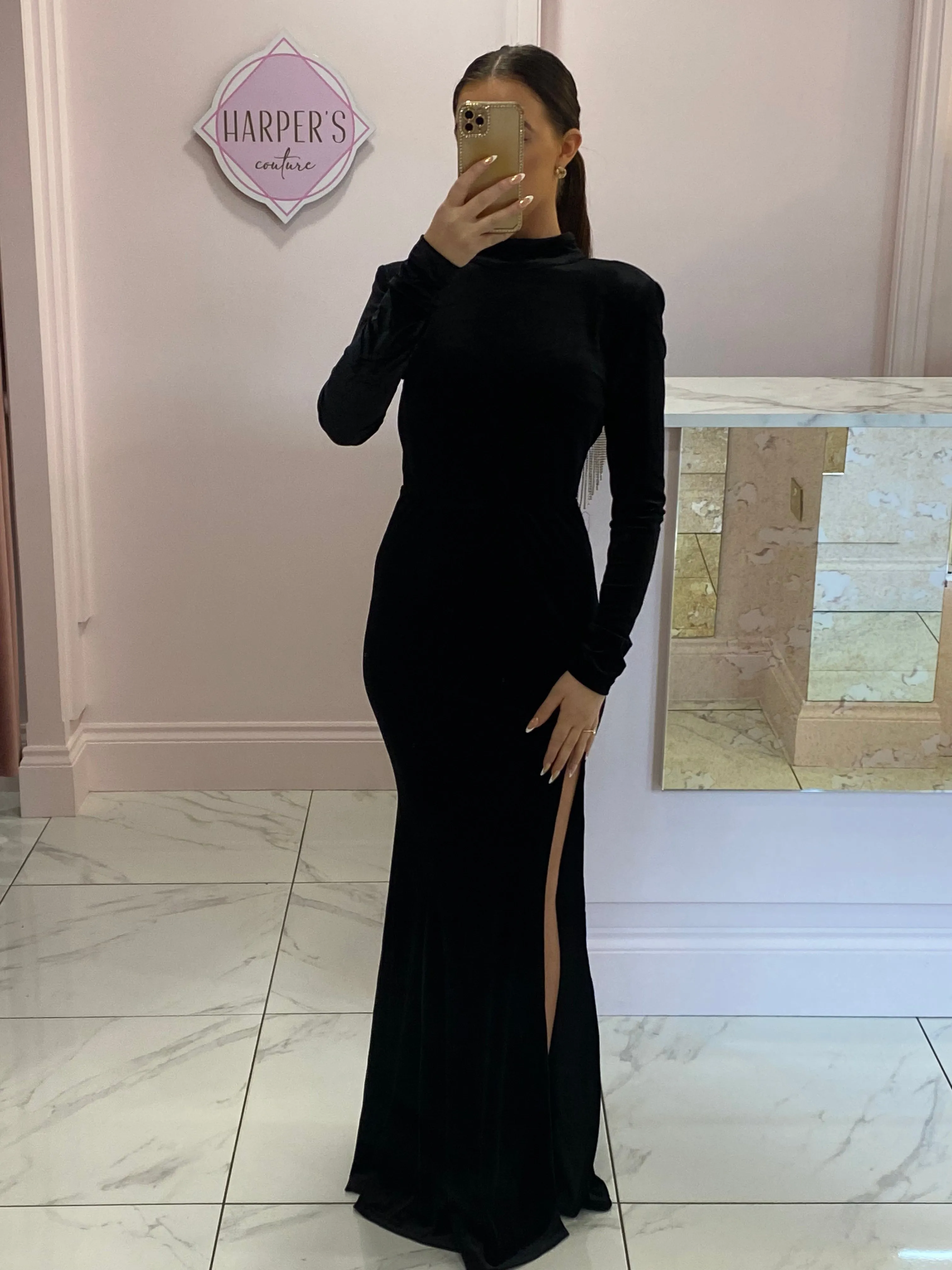 Clarabelle Black Velvet Diamonte Back Dress