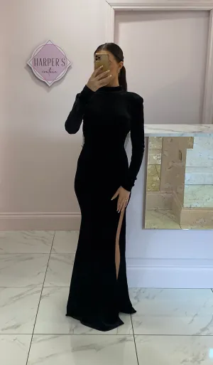 Clarabelle Black Velvet Diamonte Back Dress