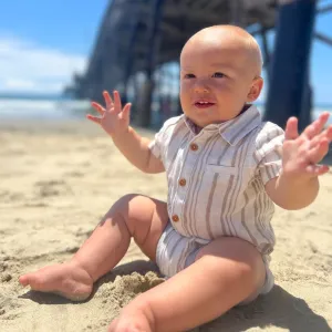 Cream/Beige Striped Short Sleeve Helford Bodysuit