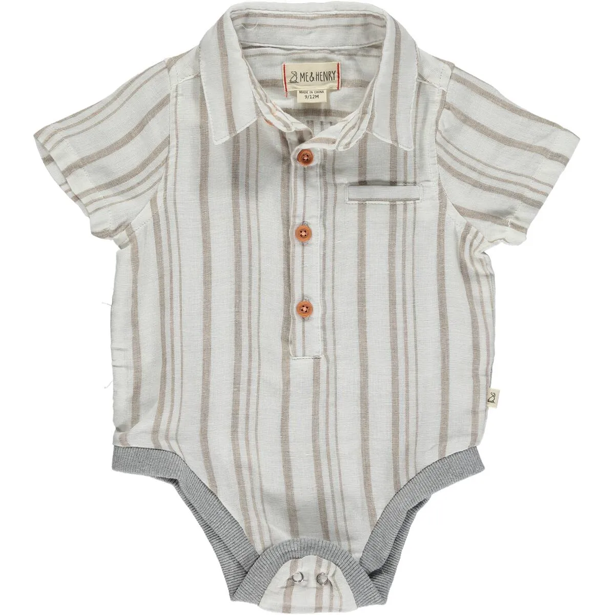Cream/Beige Striped Short Sleeve Helford Bodysuit