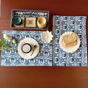 Dining Table Placemats | Intricate Print | Navy and White | 12x18 Inches