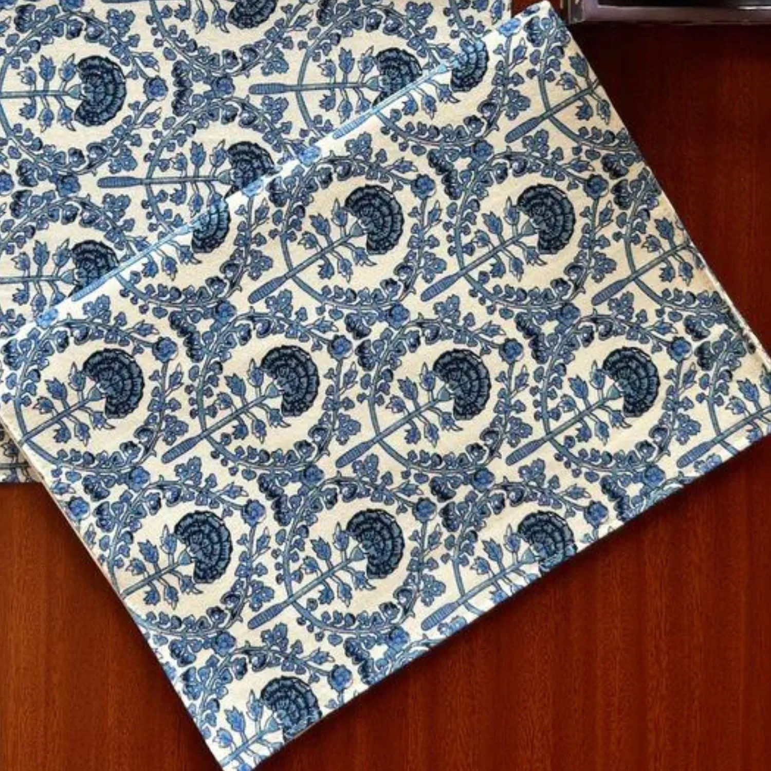 Dining Table Placemats | Intricate Print | Navy and White | 12x18 Inches