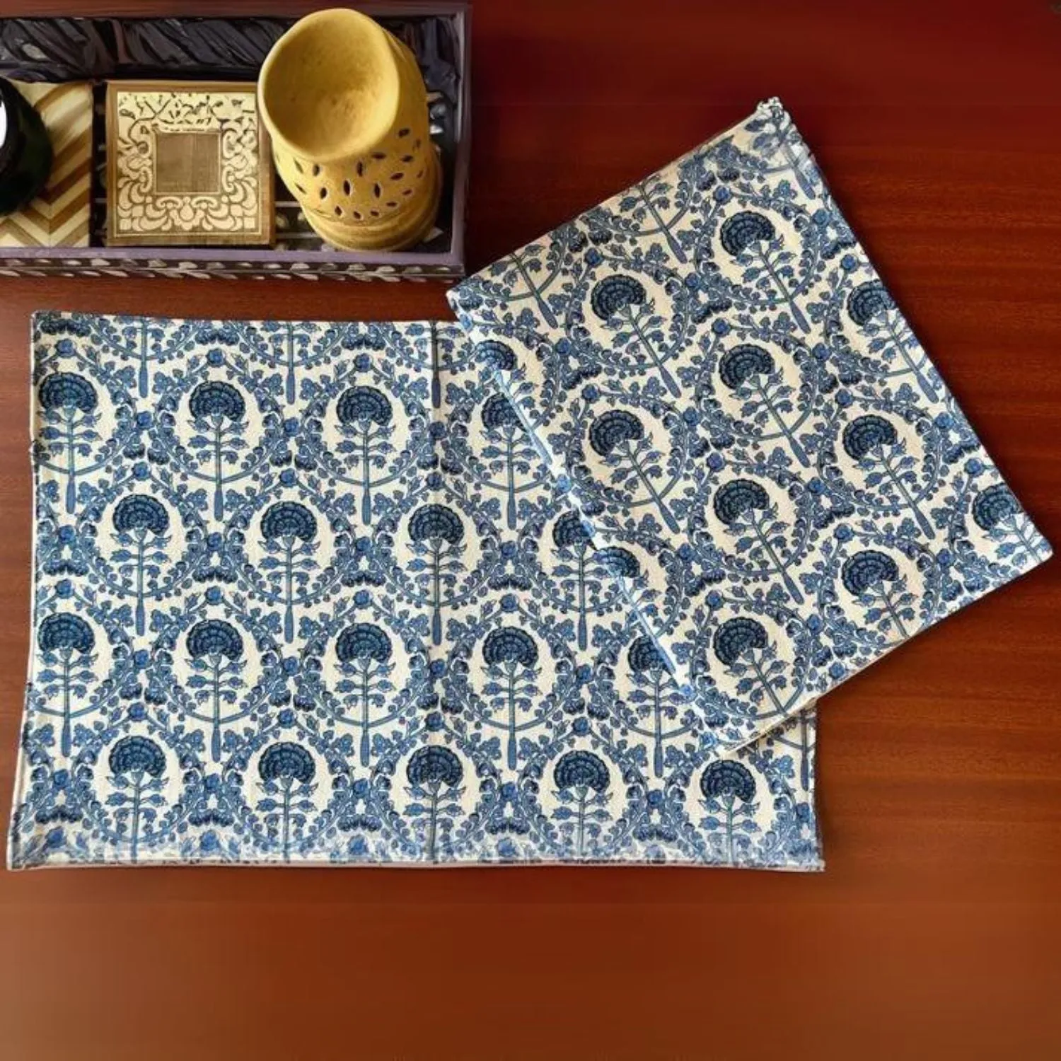 Dining Table Placemats | Intricate Print | Navy and White | 12x18 Inches