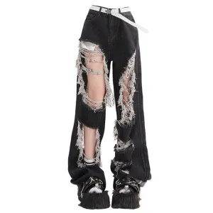 Downtown Girl Aesthetic Destroyed Jeans