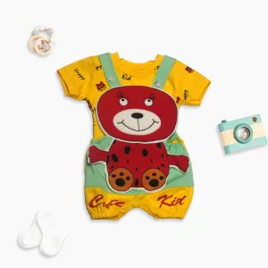 Dungare and Half Sleeve T-Shirt with Teddybear Print - Yellow and Blue