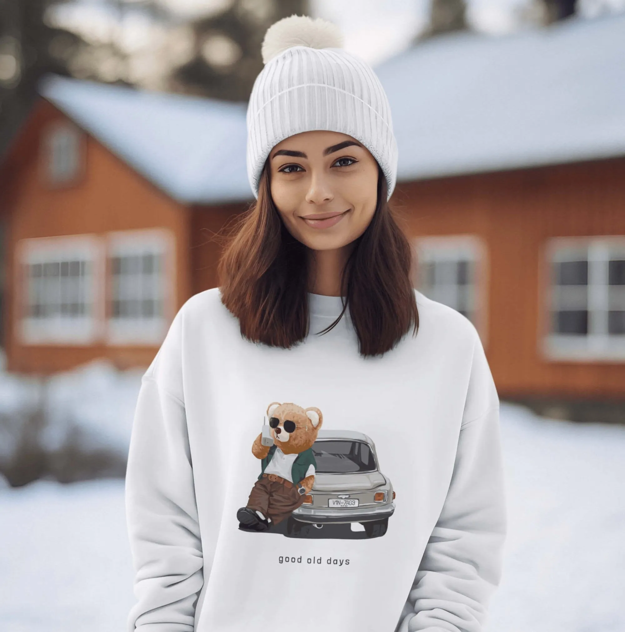 Eco-Friendly Retro Car Bear Pullover
