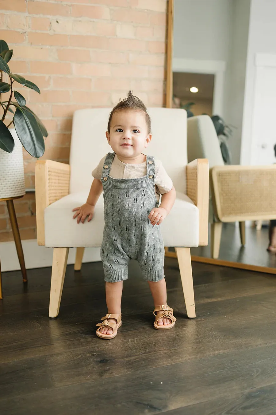 Embellished Short Knit Romper - Grey