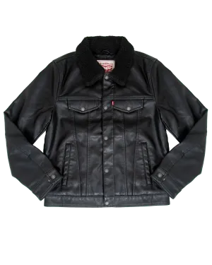 Faux Leather Sherpa Padded Jacket in Black