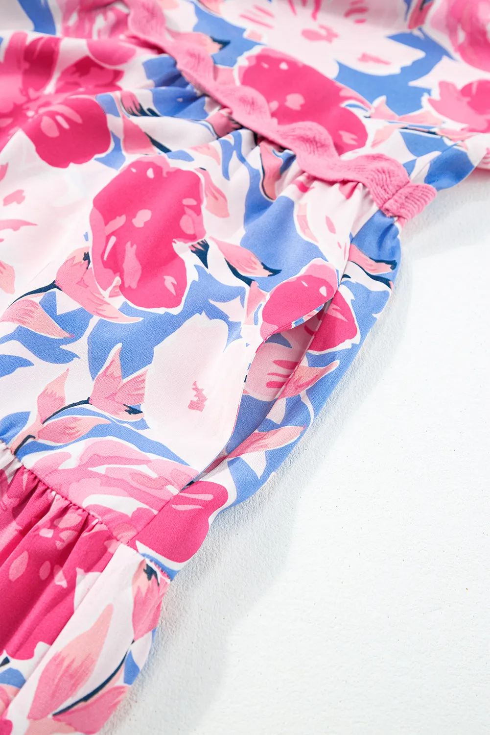 Flutter Sleeve V-Neck Floral Print Mini Dress
