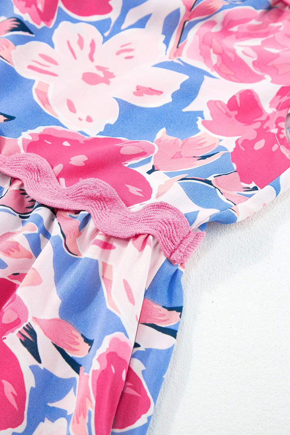Flutter Sleeve V-Neck Floral Print Mini Dress