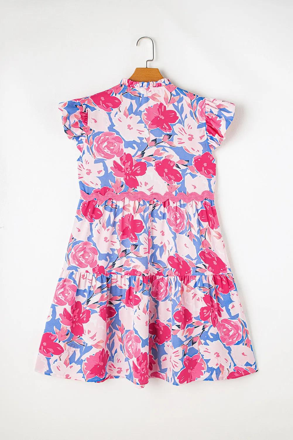 Flutter Sleeve V-Neck Floral Print Mini Dress