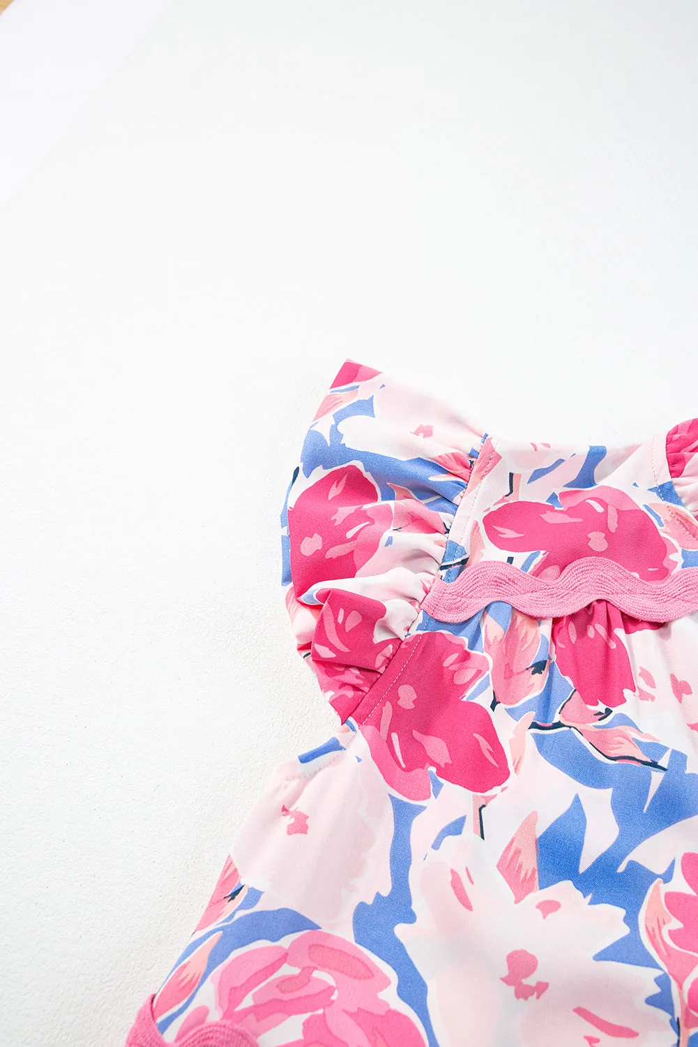 Flutter Sleeve V-Neck Floral Print Mini Dress