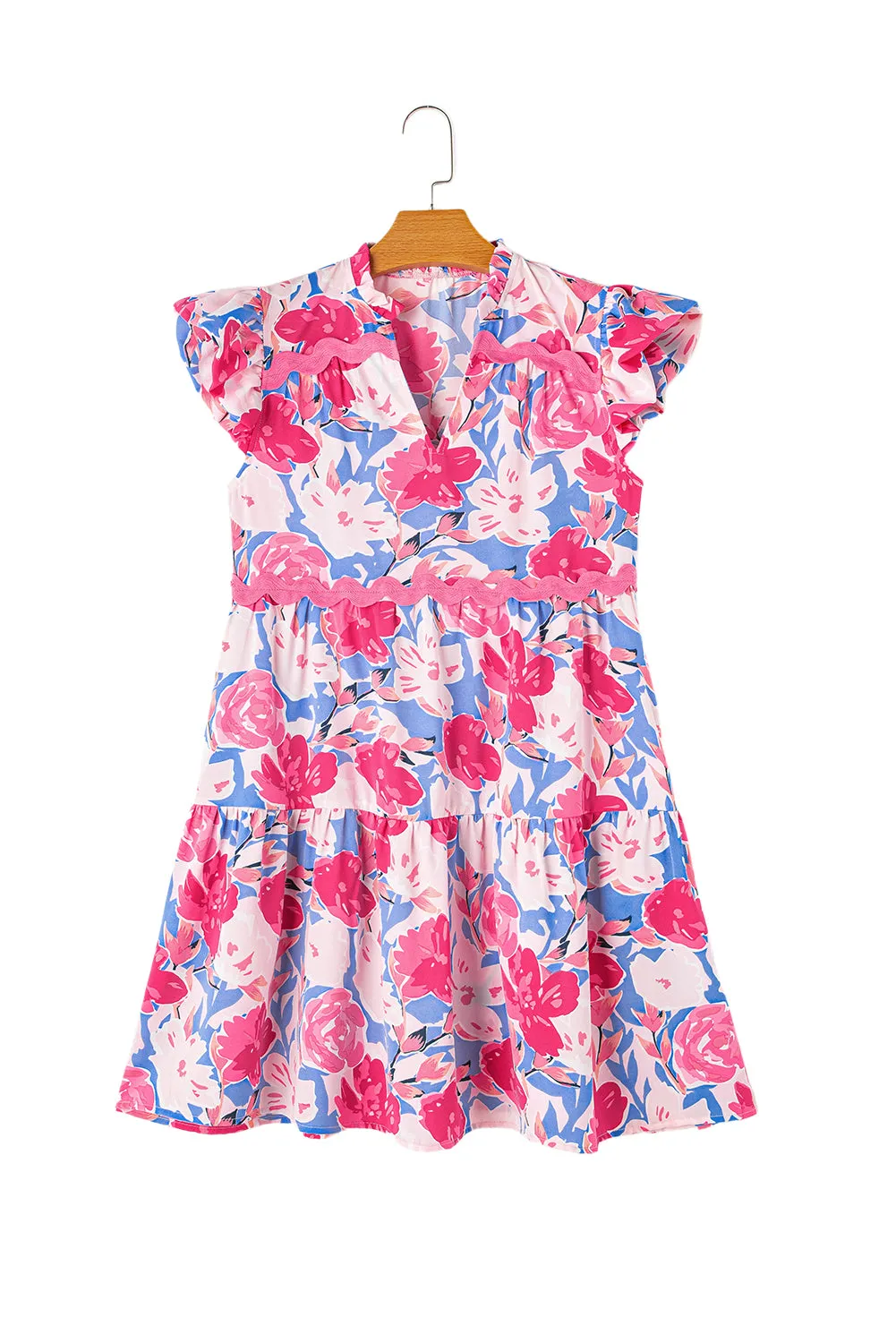Flutter Sleeve V-Neck Floral Print Mini Dress