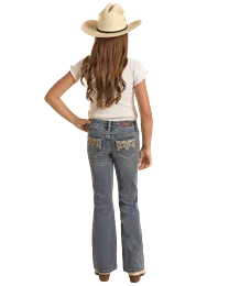 Girl's Leather Embroidered Jeans by Rock & Roll