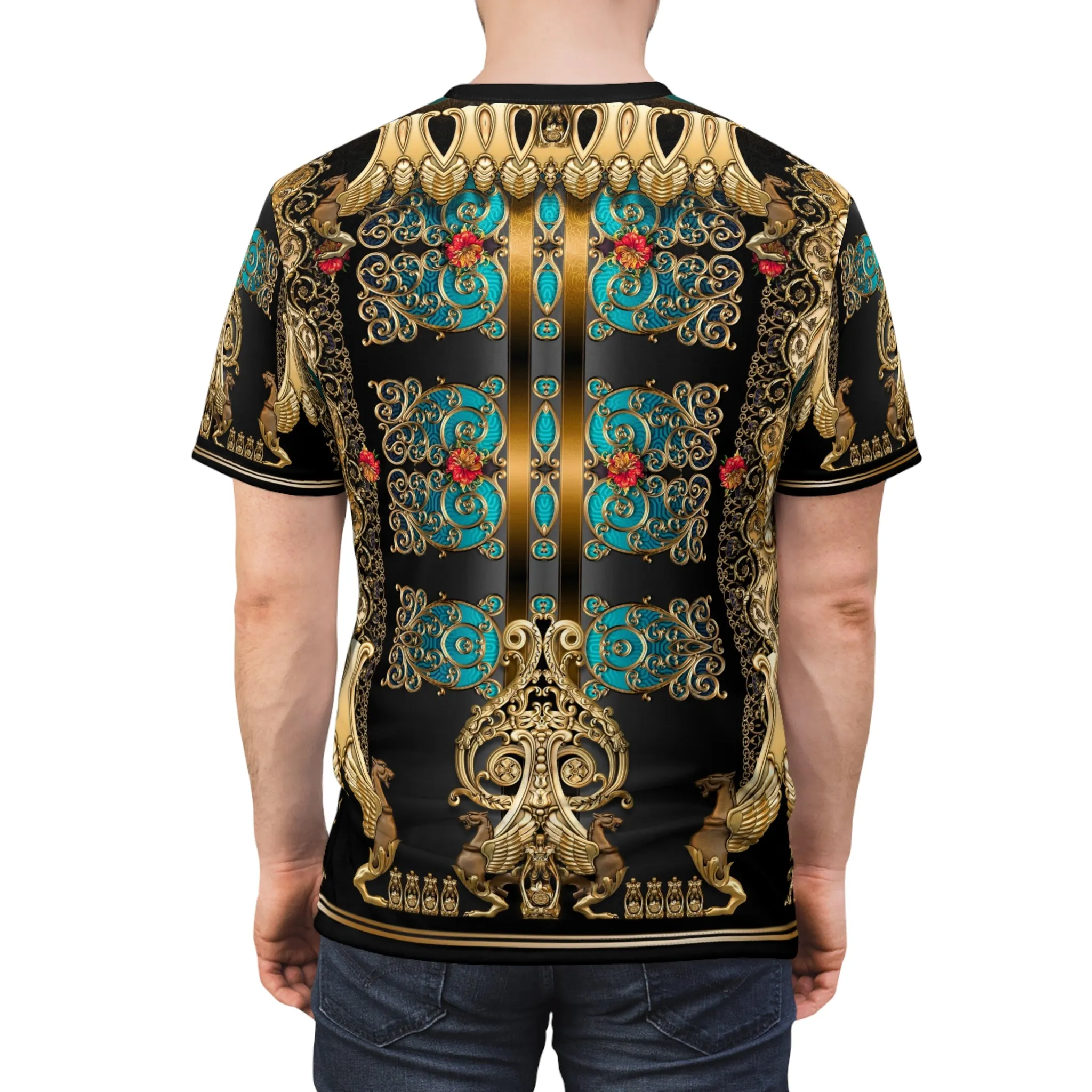 Gold Matador T-Shirt Unisex All Over Print Tee Turquoise Baroque Unisex T-Shirt | 100368