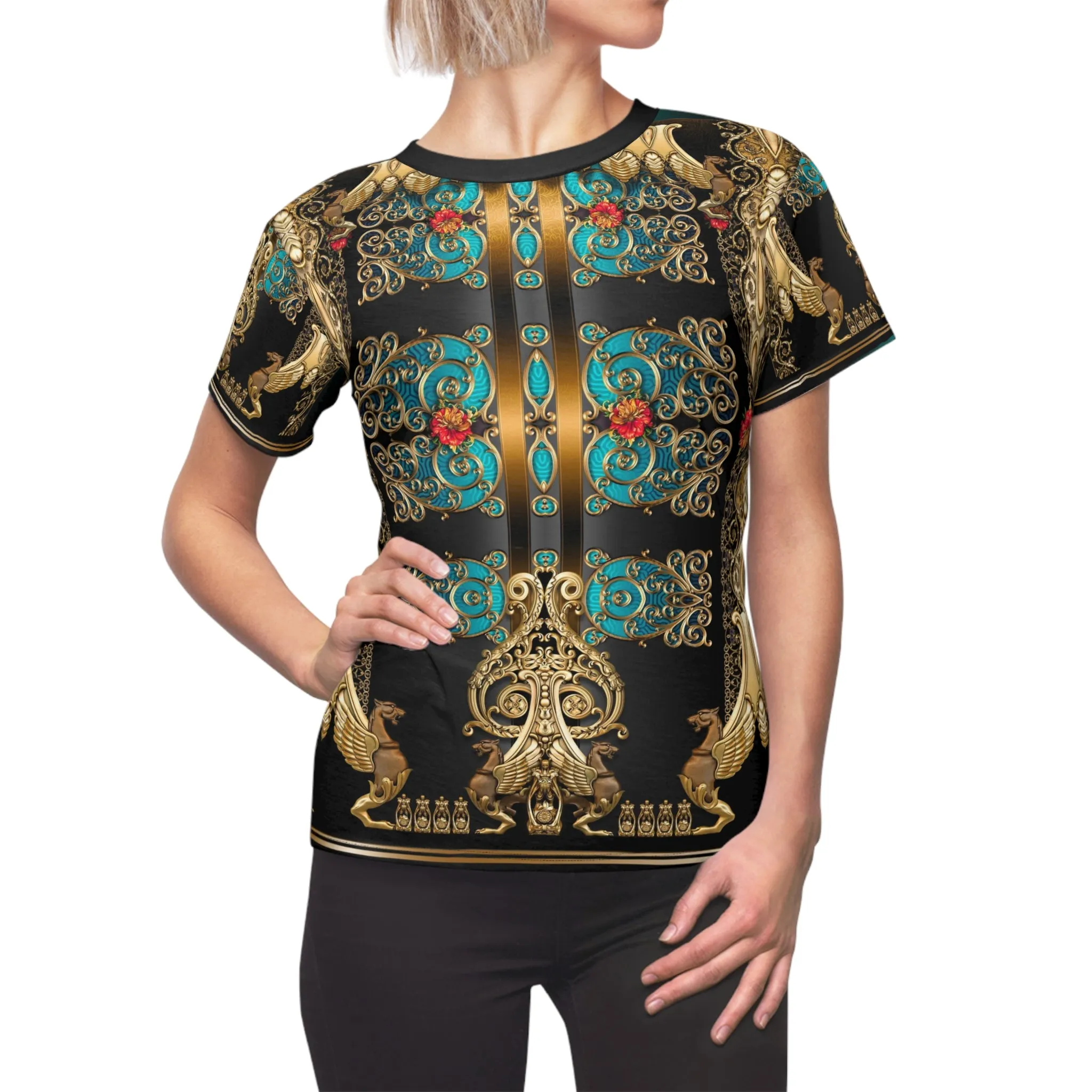 Gold Matador T-Shirt Unisex All Over Print Tee Turquoise Baroque Unisex T-Shirt | 100368