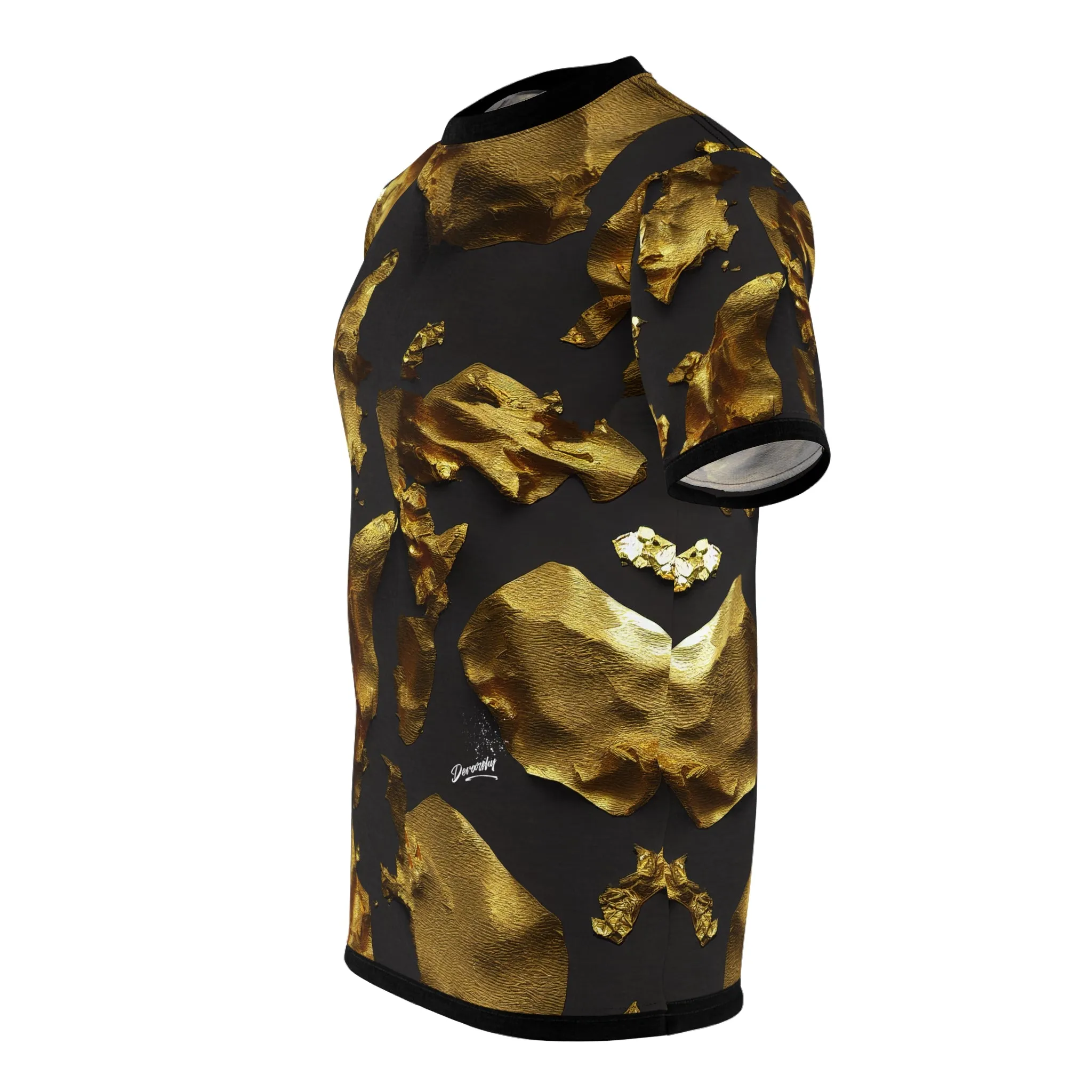 Gold Pattern T-Shirt Unisex All Over Print Tee Gold Foil Print T-Shirt Unisex Black and Gold Tee | X3339A