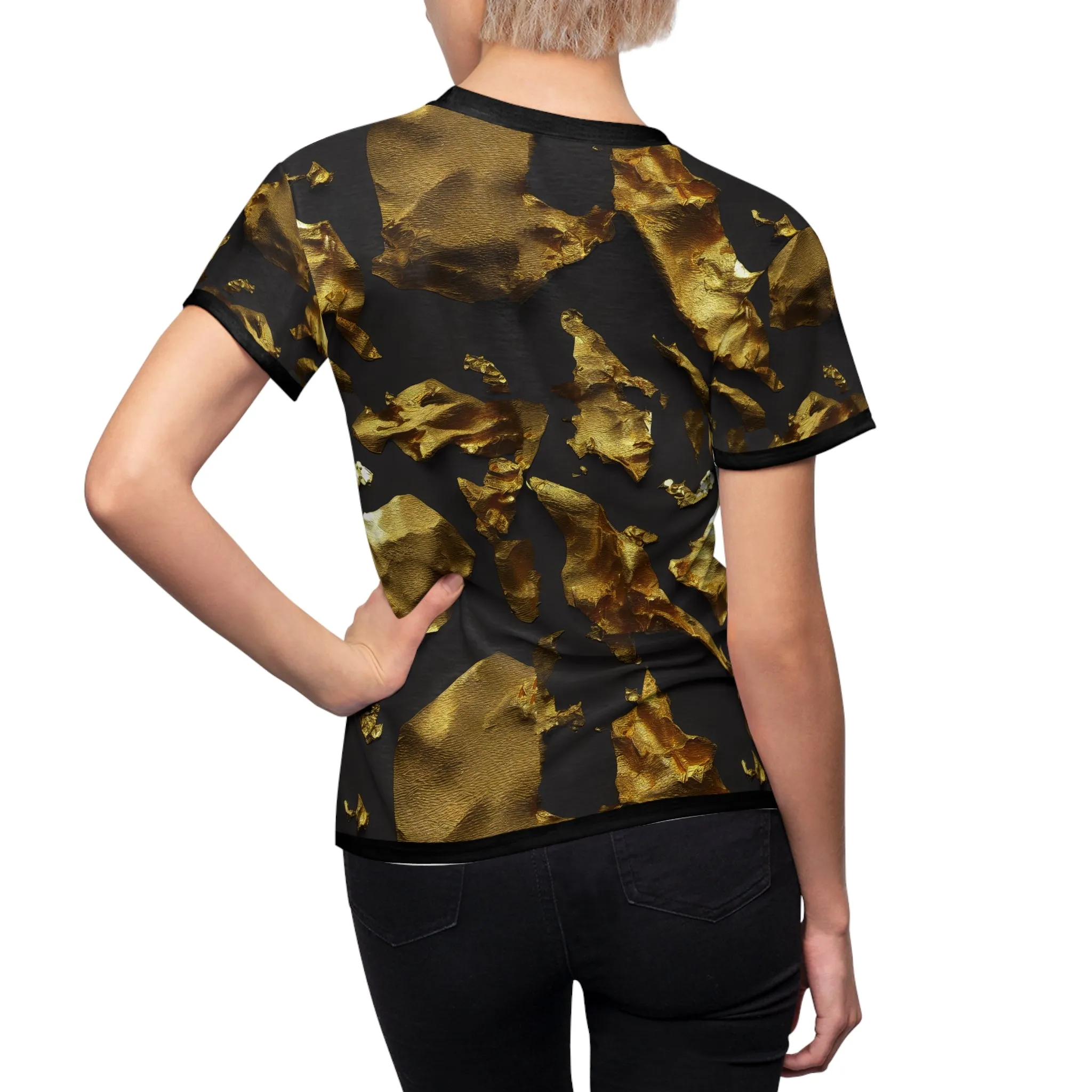 Gold Pattern T-Shirt Unisex All Over Print Tee Gold Foil Print T-Shirt Unisex Black and Gold Tee | X3339A