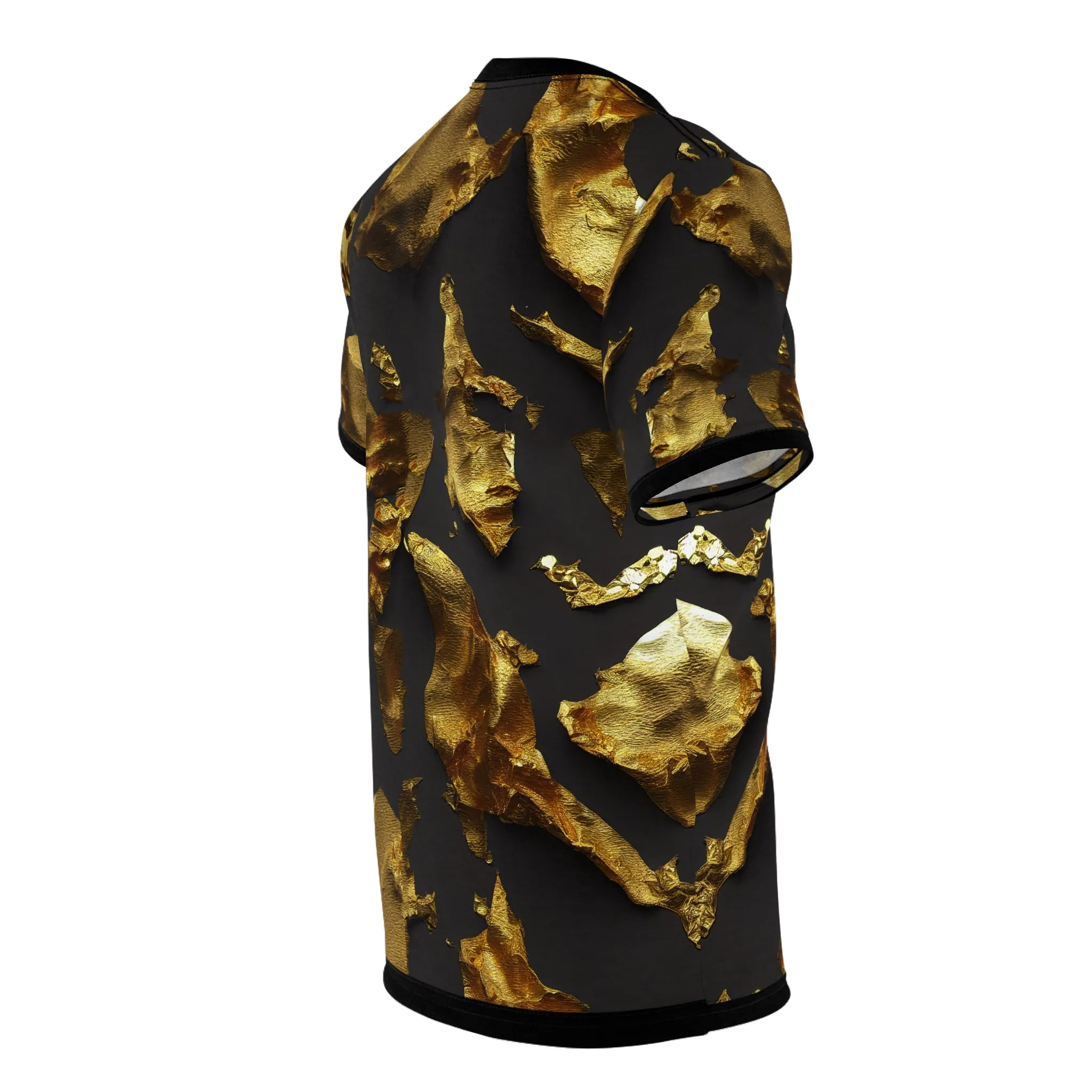 Gold Pattern T-Shirt Unisex All Over Print Tee Gold Foil Print T-Shirt Unisex Black and Gold Tee | X3339A