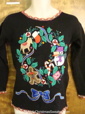 Horrilbe 80s Tacky Wreath Funny Christmas Sweater