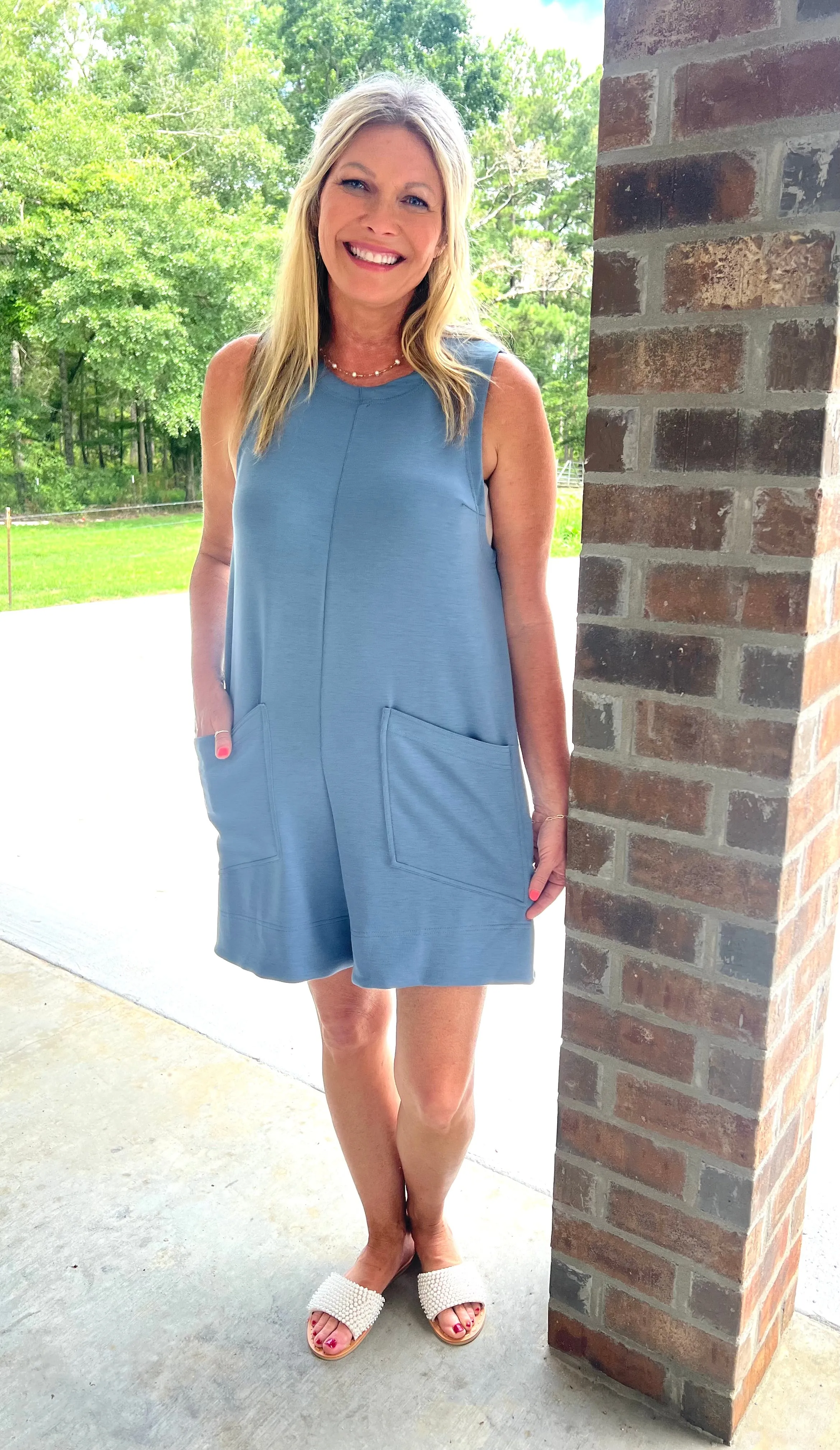 I'll Never Tell Blue Soft Knit Sleeveless Romper