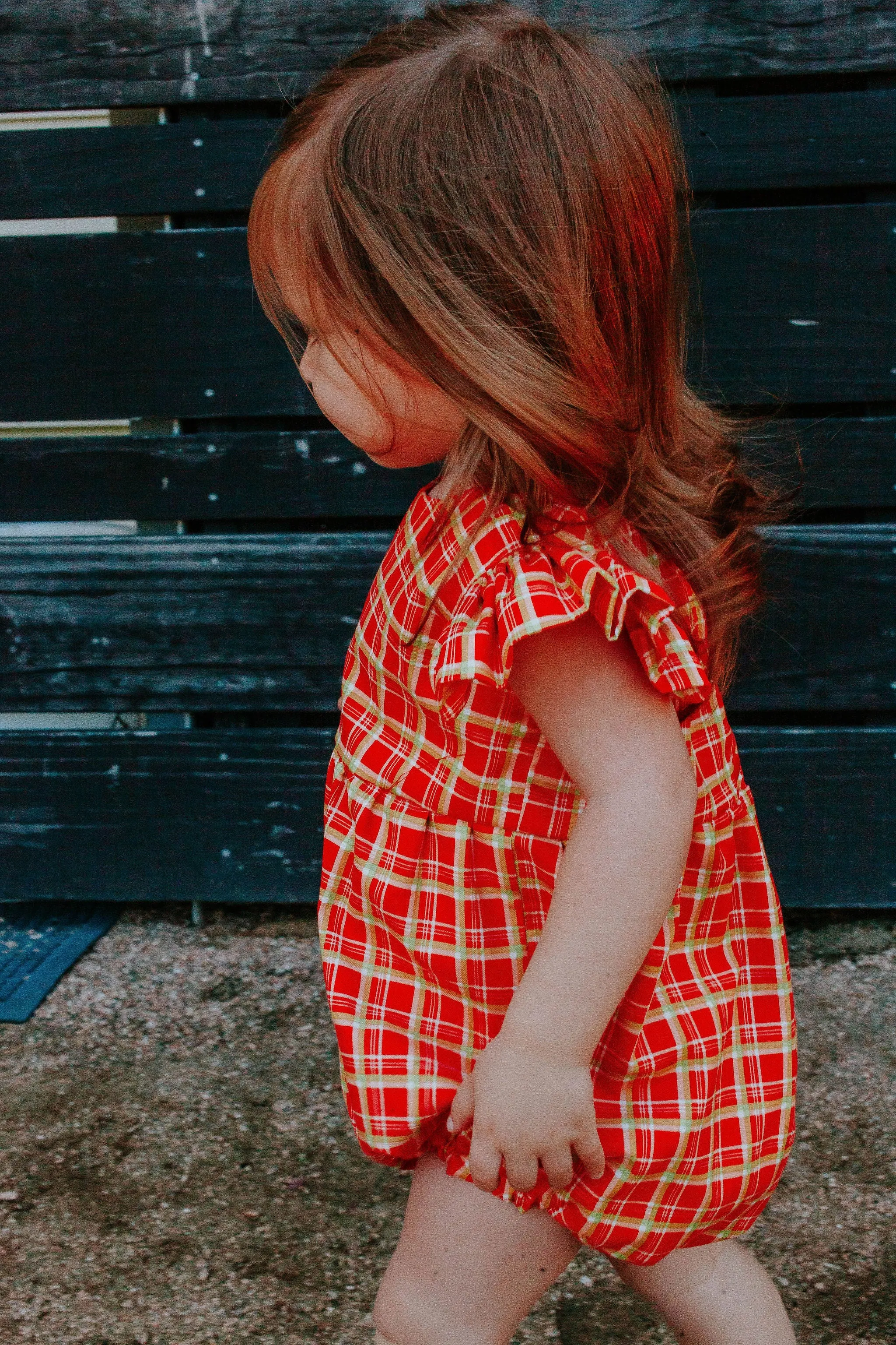 Infant Girl's Red and Gold Tartan Print Christmas Bubble Romper