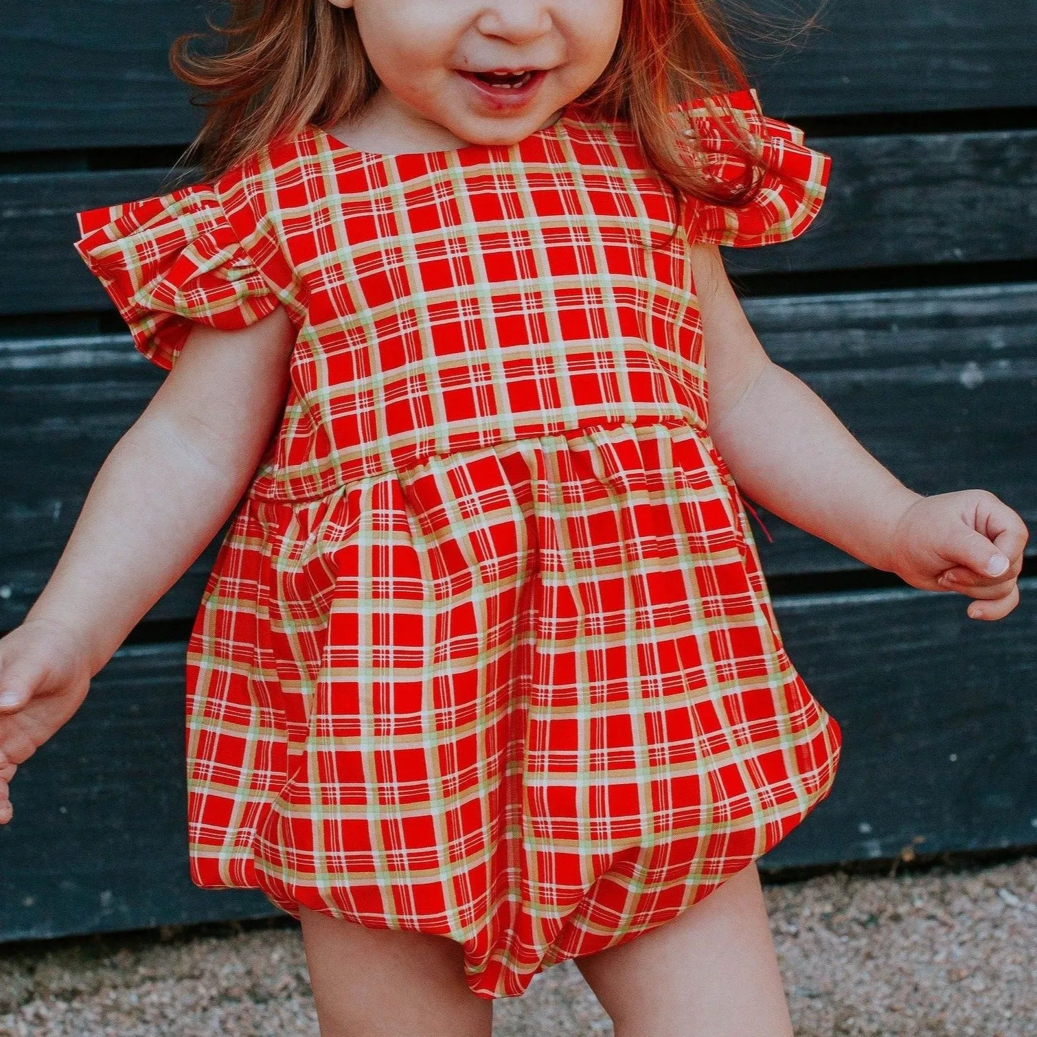Infant Girl's Red and Gold Tartan Print Christmas Bubble Romper