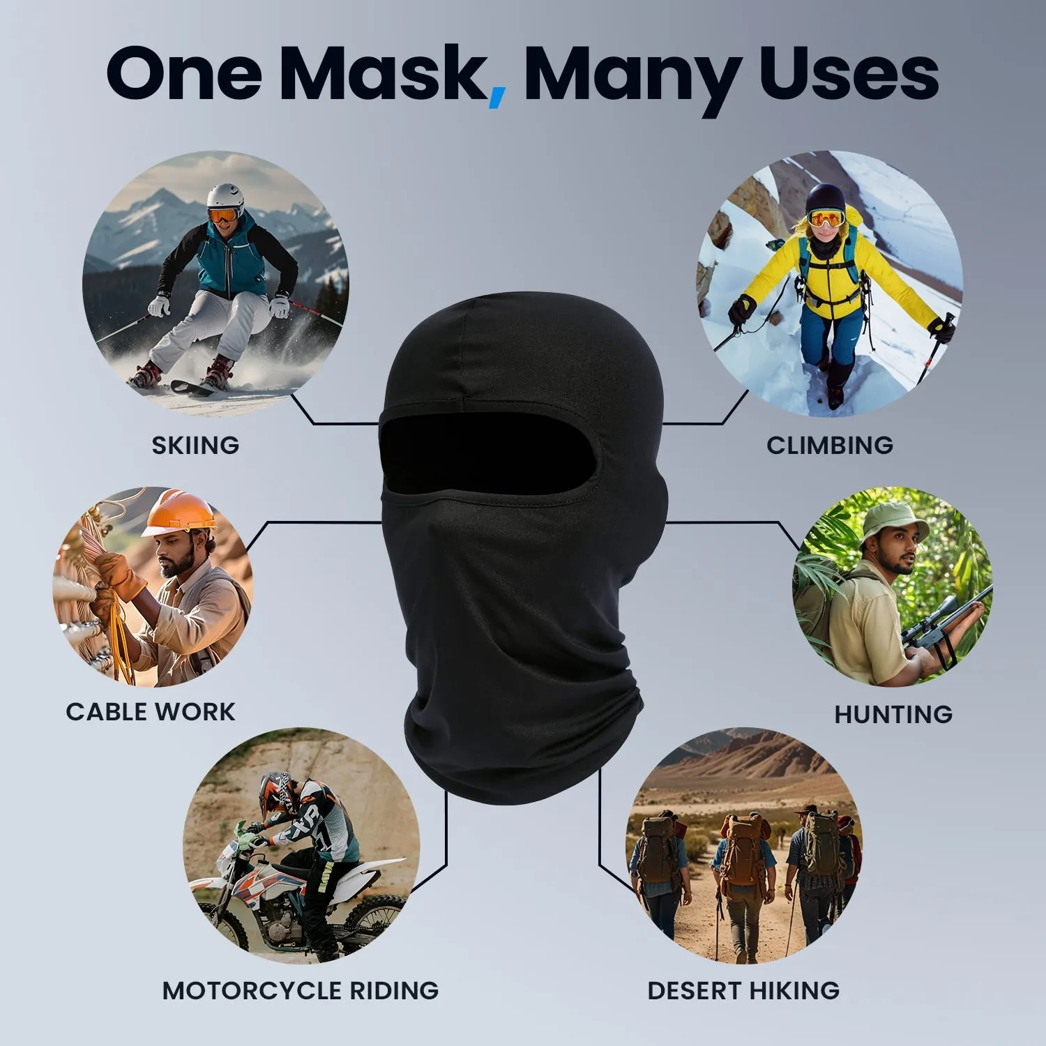 KINGSWAY® Face Mask Balaclava for Bikers, Full Face Cover Riding Gear Bike & Cycling Accessories Helmet Liner for Men Women Save from UV Sun and Dust, 4 Way Stretch, Sweat Absorbing, Black, Pack of 5