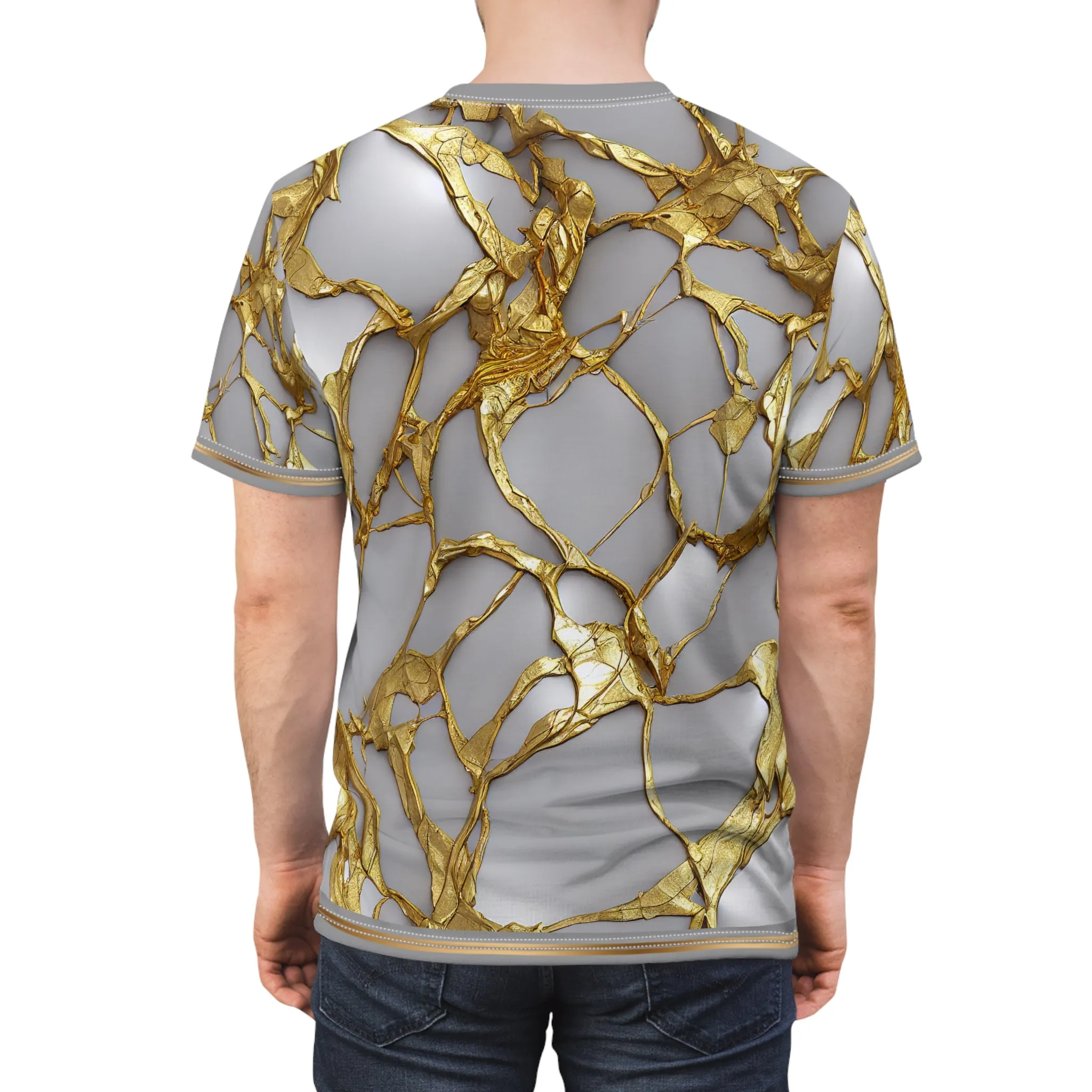 Kintsugi Print T-Shirt Unisex Tee All Over Print Gold Paint T-Shirt Unisex Gold Print Tee | X3344