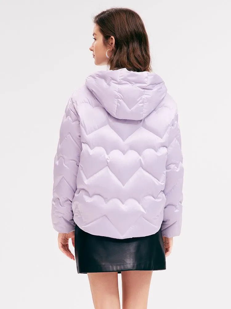 Lavender Long Sleeve Goose Down Coat With Purse