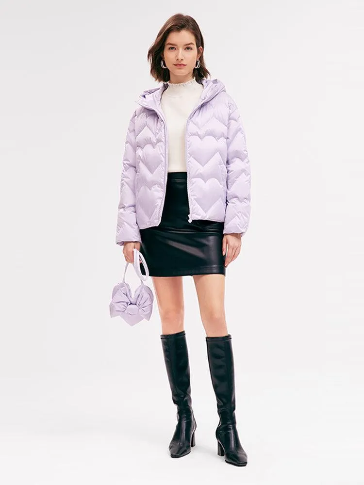 Lavender Long Sleeve Goose Down Coat With Purse